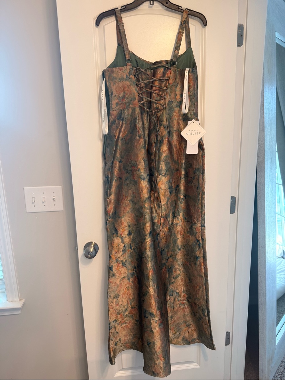 Azazie Calantha Vintage Teal Maxi Dress-  Floral Mermaid Evening Dress - Picture 6 of 7